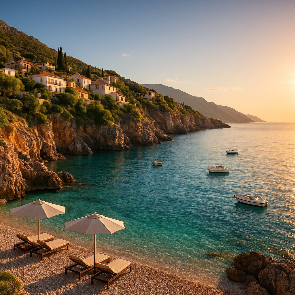 Albanian coastline with Mediterranean architecture and blue waters