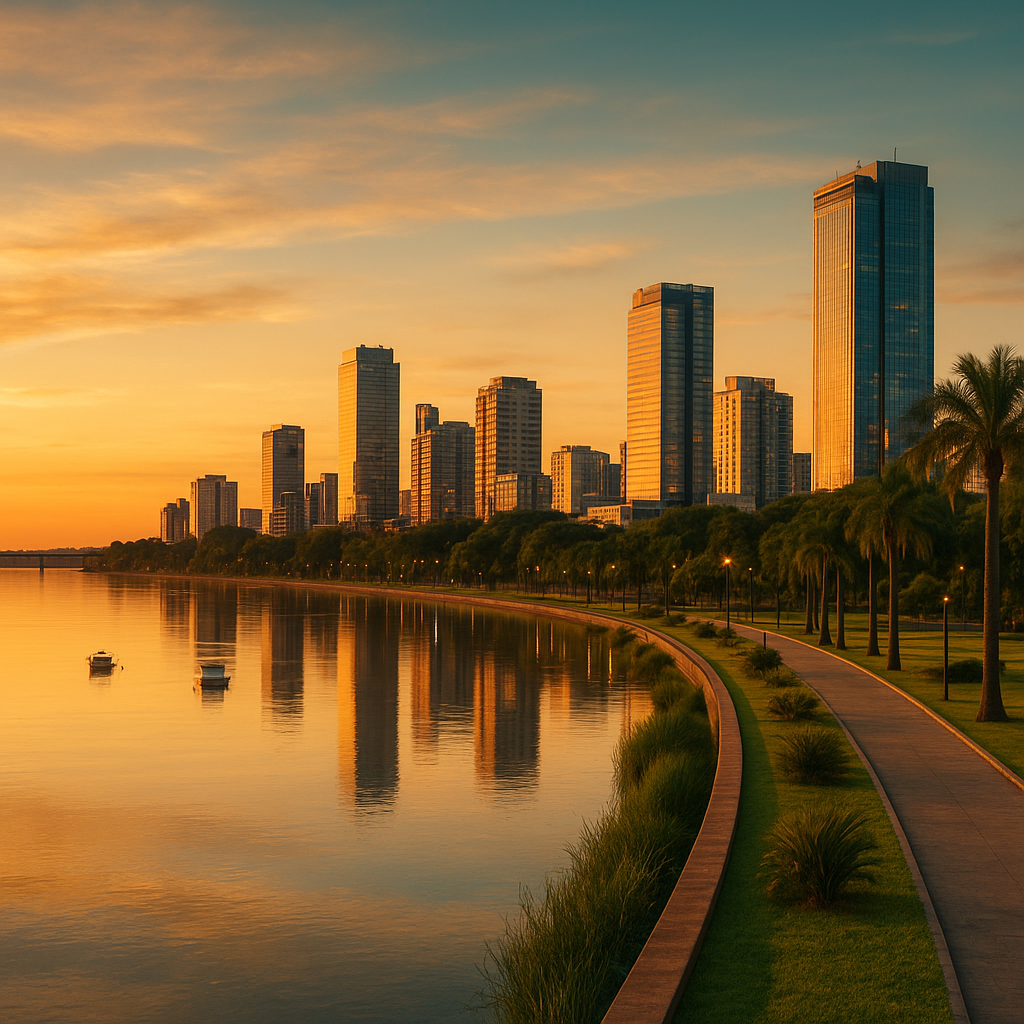 Asuncion skyline along the Paraguay River